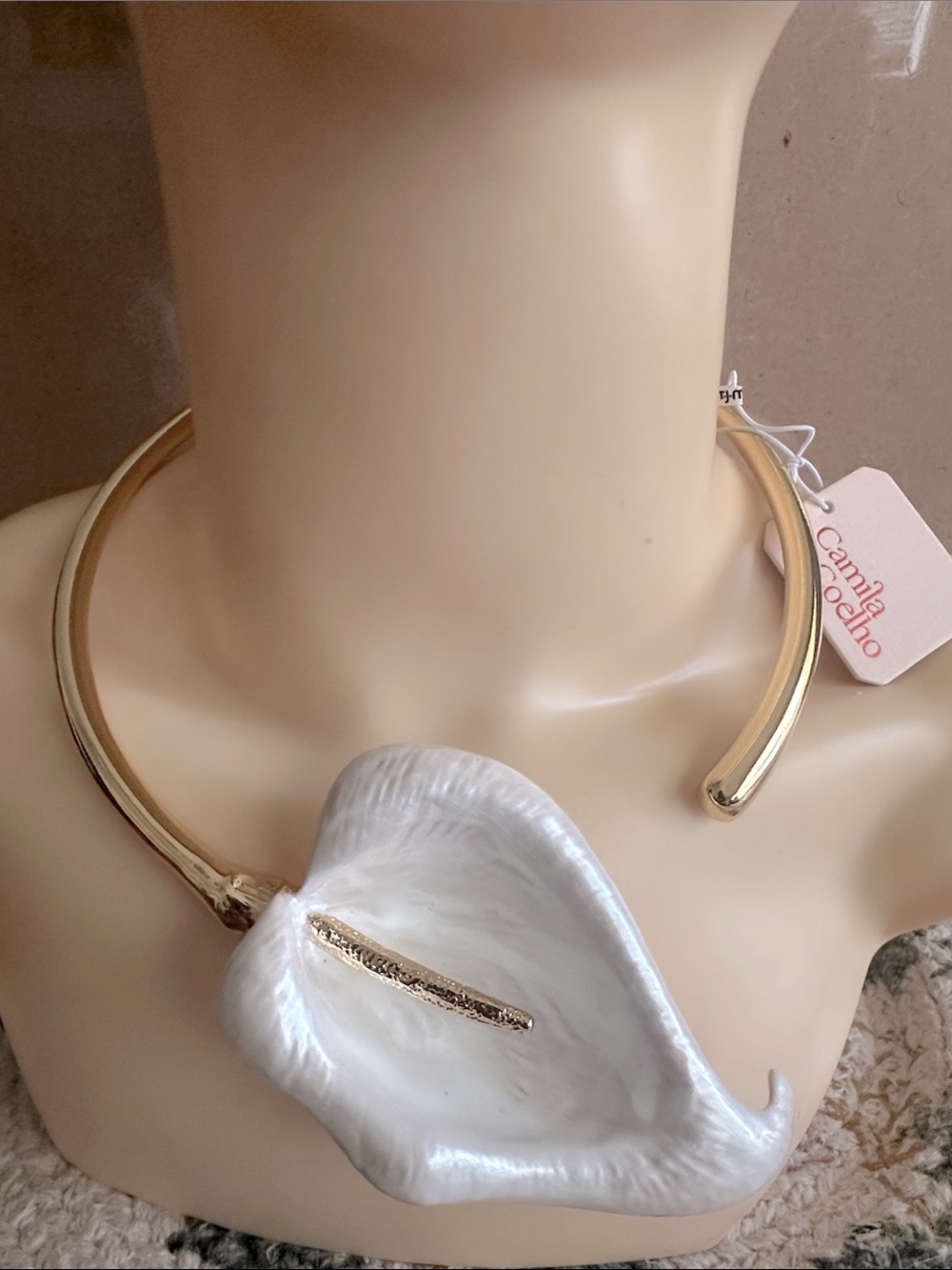 Camila Coelho Gold Collar Necklace with White Calla Lily